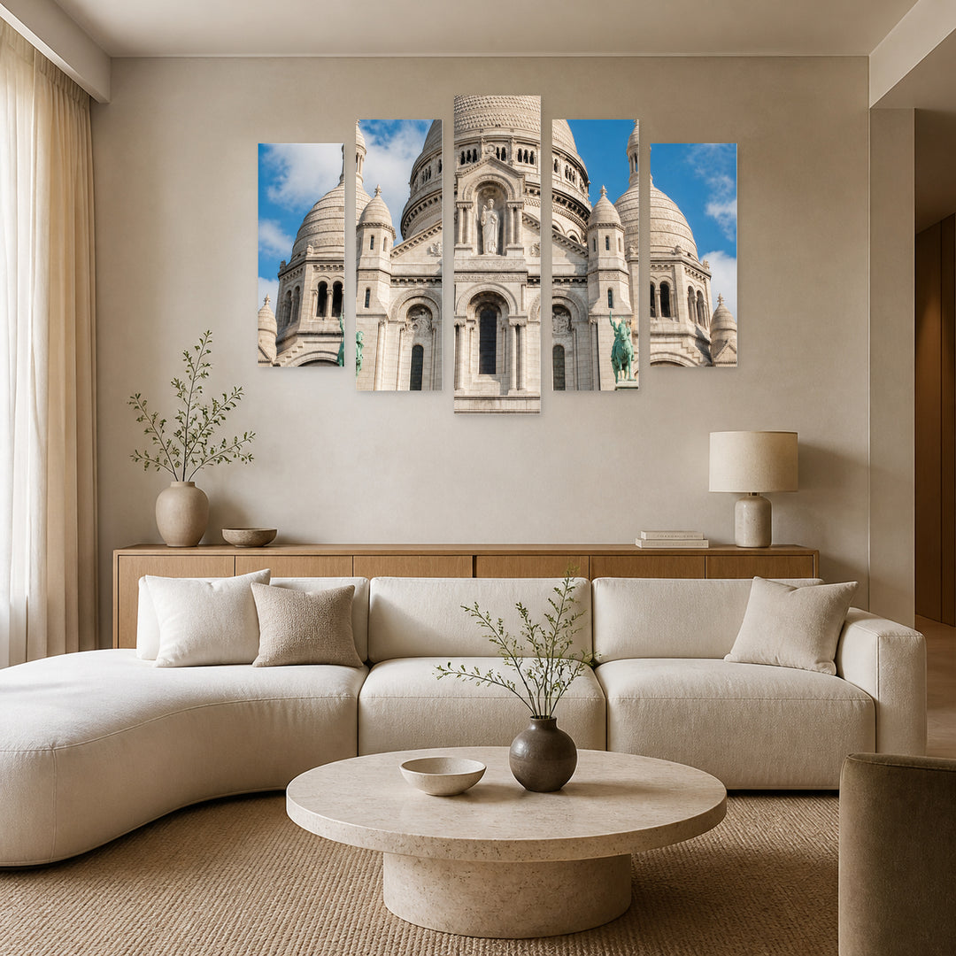 Basilica of Sacré-cœur on Montmartre, Paris Urban Panorama — five-panel wall art in frontal interior | 5wallart 53865 M3
