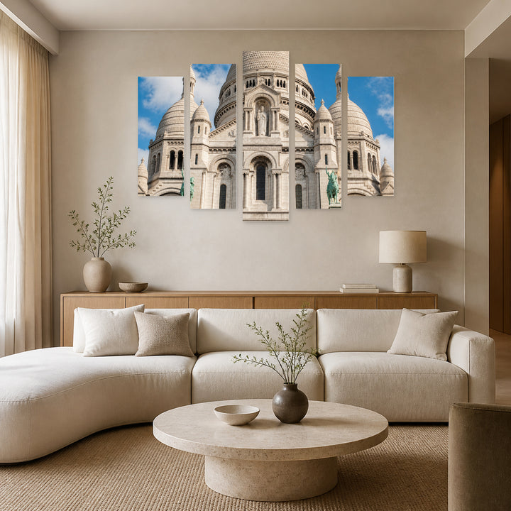 Basilica of Sacré-cœur on Montmartre, Paris Urban Panorama — five-panel wall art in frontal interior | 5wallart 53865 M3