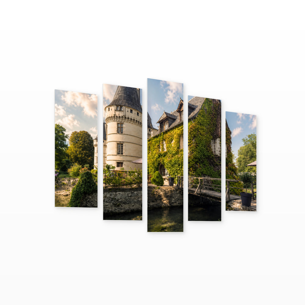 Loire Valley in Serene Light — five-panel wall art on white background in perspective | 5wallart 53870 M1