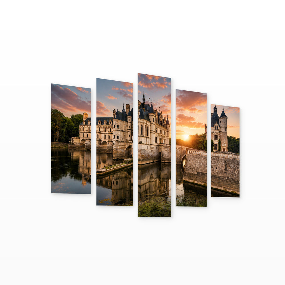 Château De Chenonceau with Dreamlike Atmosphere — five-panel wall art on white background in perspective | 5wallart 53871 M1