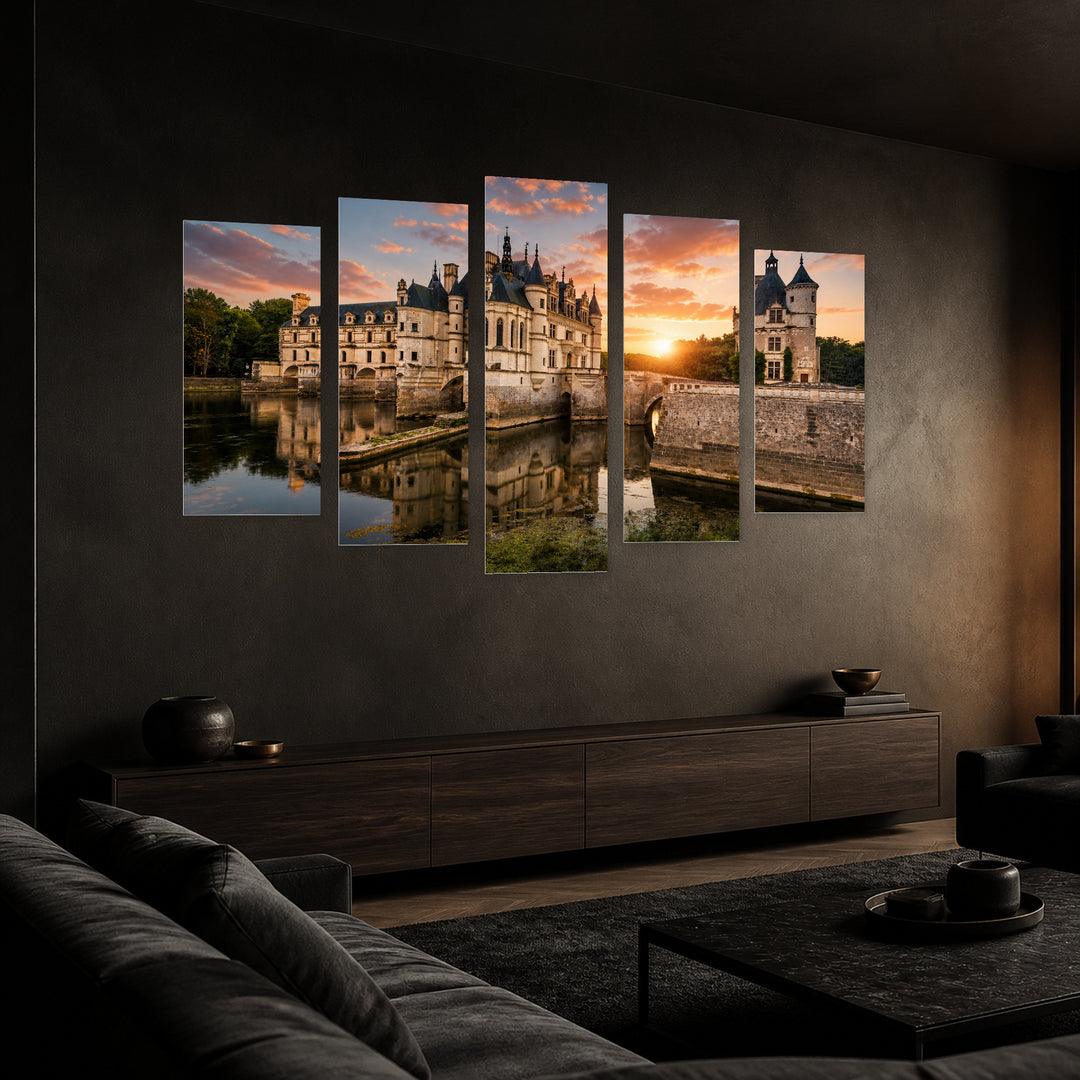 Château De Chenonceau with Dreamlike Atmosphere — five-panel wall art in perspective interior | 5wallart 53871 M2