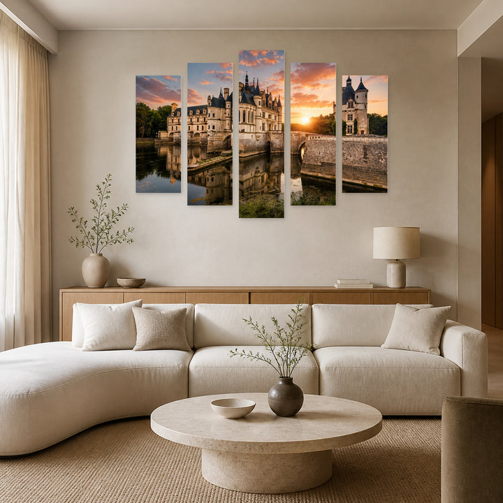 Château De Chenonceau with Dreamlike Atmosphere — five-panel wall art in frontal interior | 5wallart 53871 M3