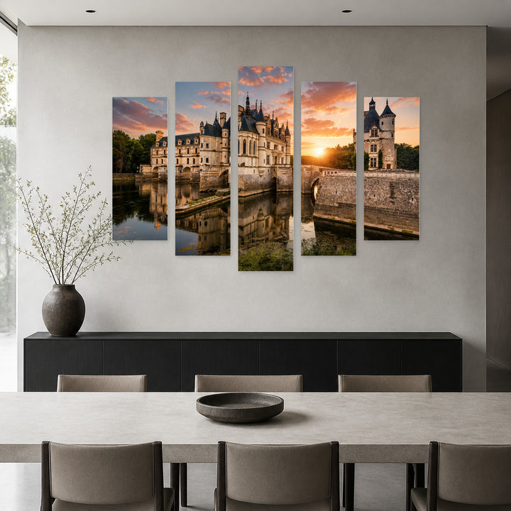 Château De Chenonceau with Dreamlike Atmosphere — five-panel wall art in alternate frontal interior | 5wallart 53871 M4