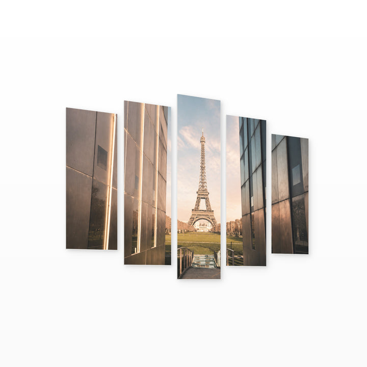 Retro Paris in Soft Pastels — five-panel wall art on white background in perspective | 5wallart 53879 M1