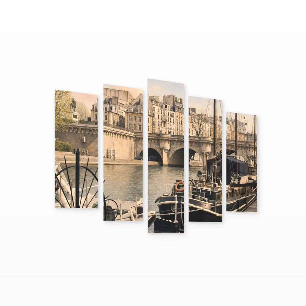 Vintage Paris in Soft Pastels — five-panel wall art on white background in perspective | 5wallart 53881 M1