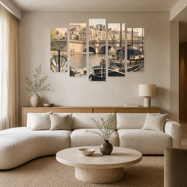 Vintage Paris in Soft Pastels — five-panel wall art in frontal interior | 5wallart 53881 M3