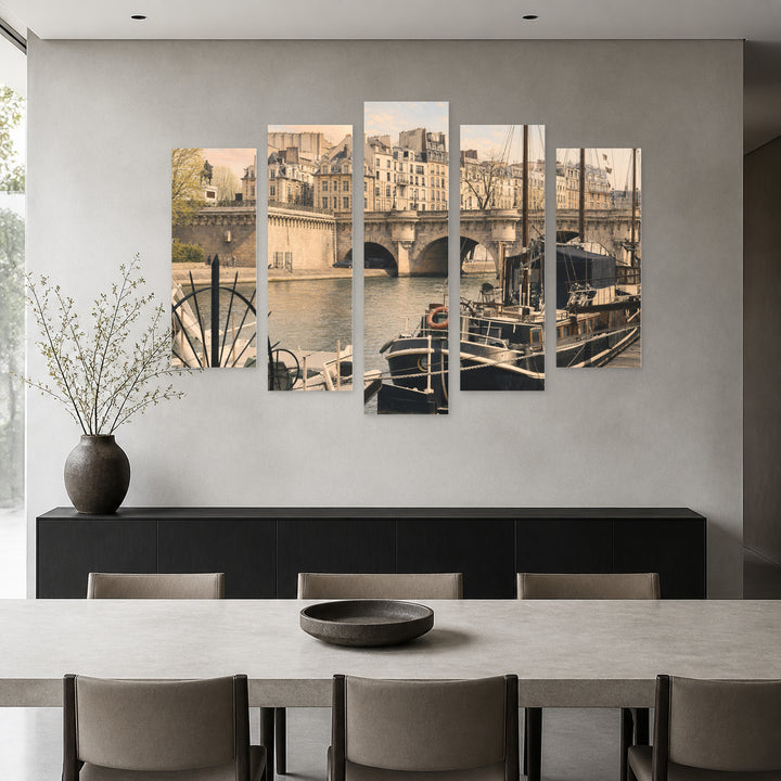 Vintage Paris in Soft Pastels — five-panel wall art in alternate frontal interior | 5wallart 53881 M4
