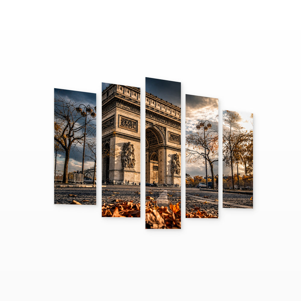 Arc De Triomphe, Paris with Dramatic Contrast — five-panel wall art on white background in perspective | 5wallart 53892 M1