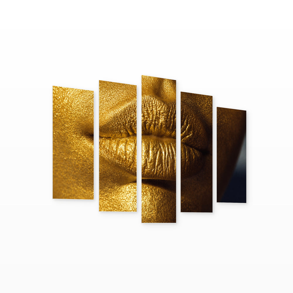 Golden Face in Serene Light — five-panel wall art on white background in perspective | 5wallart 53964 M1