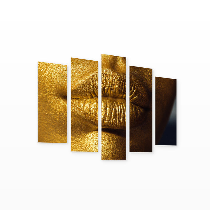 Golden Face in Serene Light — five-panel wall art on white background in perspective | 5wallart 53964 M1