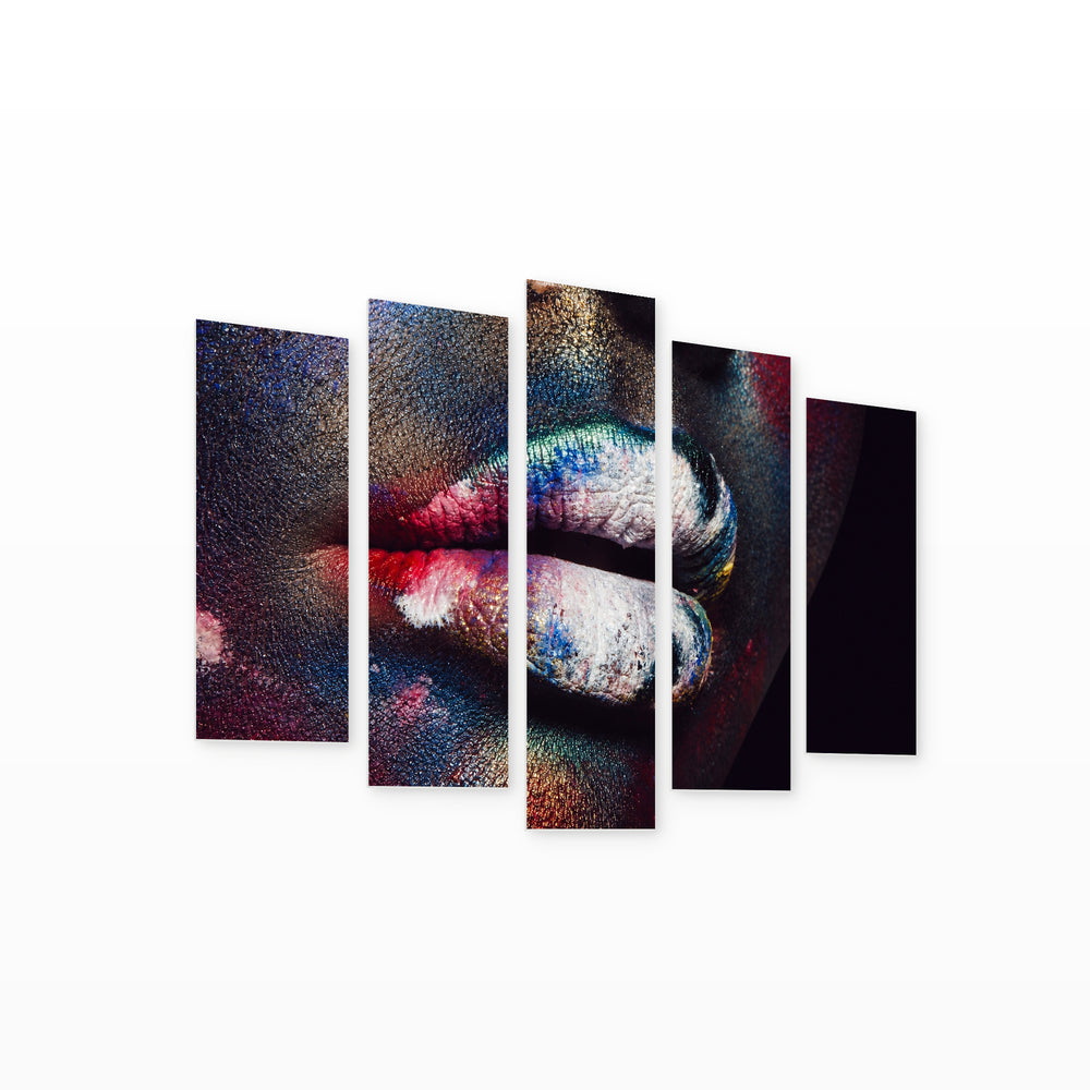 Colorful Lips at Night — five-panel wall art on white background in perspective | 5wallart 53971 M1