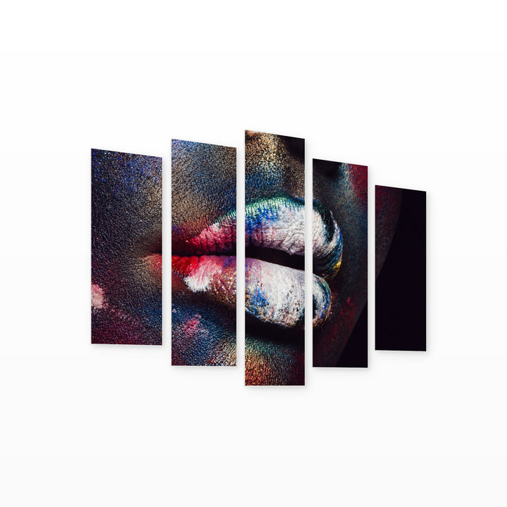 Colorful Lips at Night — five-panel wall art on white background in perspective | 5wallart 53971 M1
