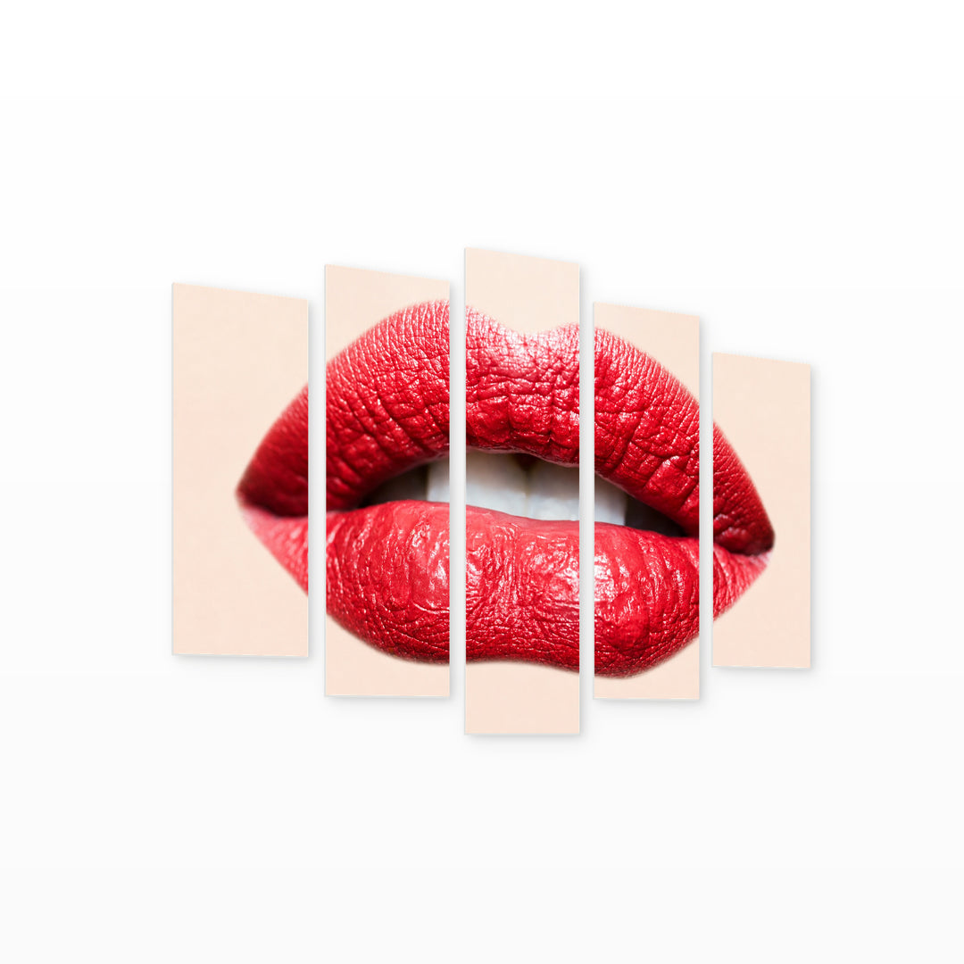 Female Lips with Dramatic Contrast — five-panel wall art on white background in perspective | 5wallart 53973 M1