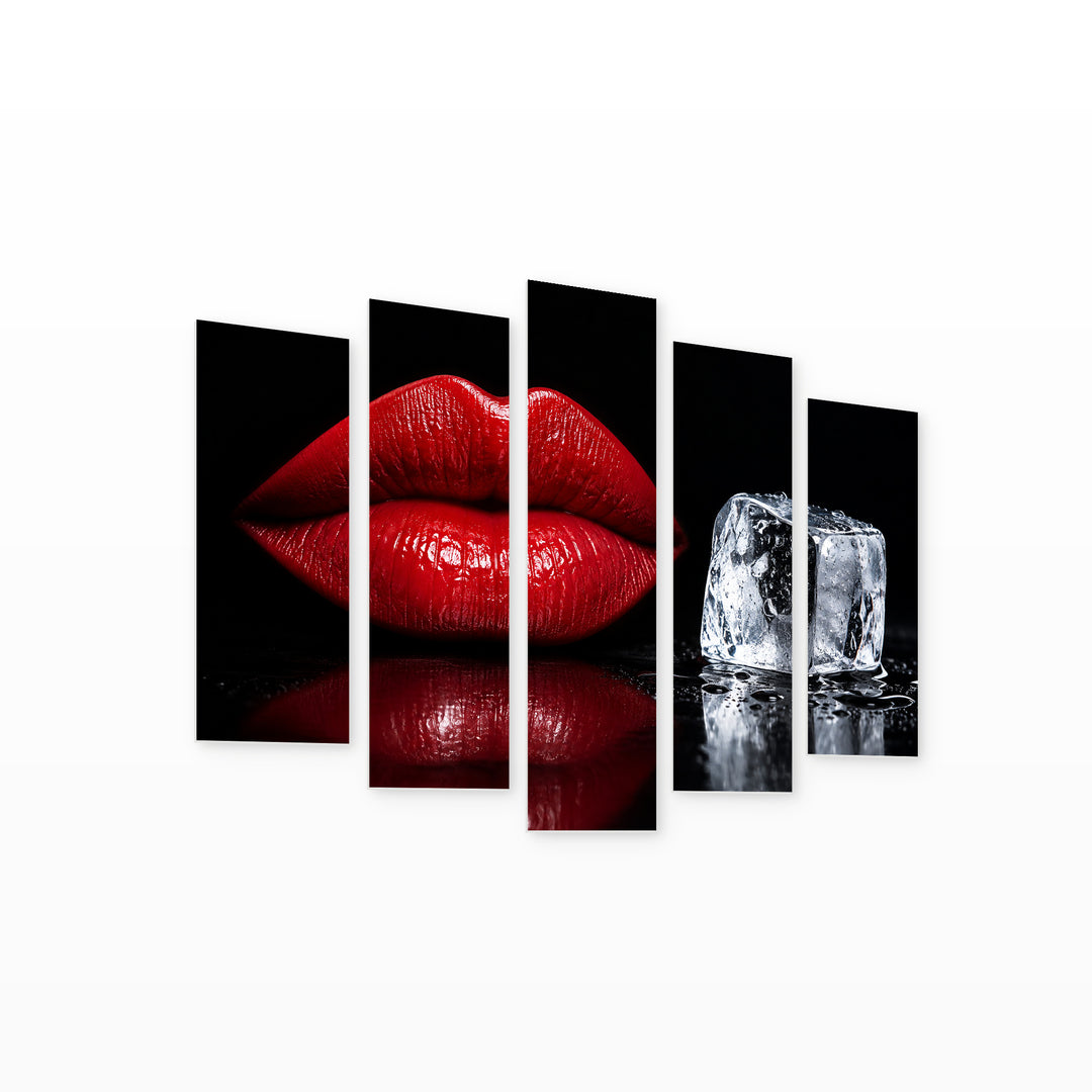 Mouth with Ice Cube with Dramatic Contrast — five-panel wall art on white background in perspective | 5wallart 53979 M1