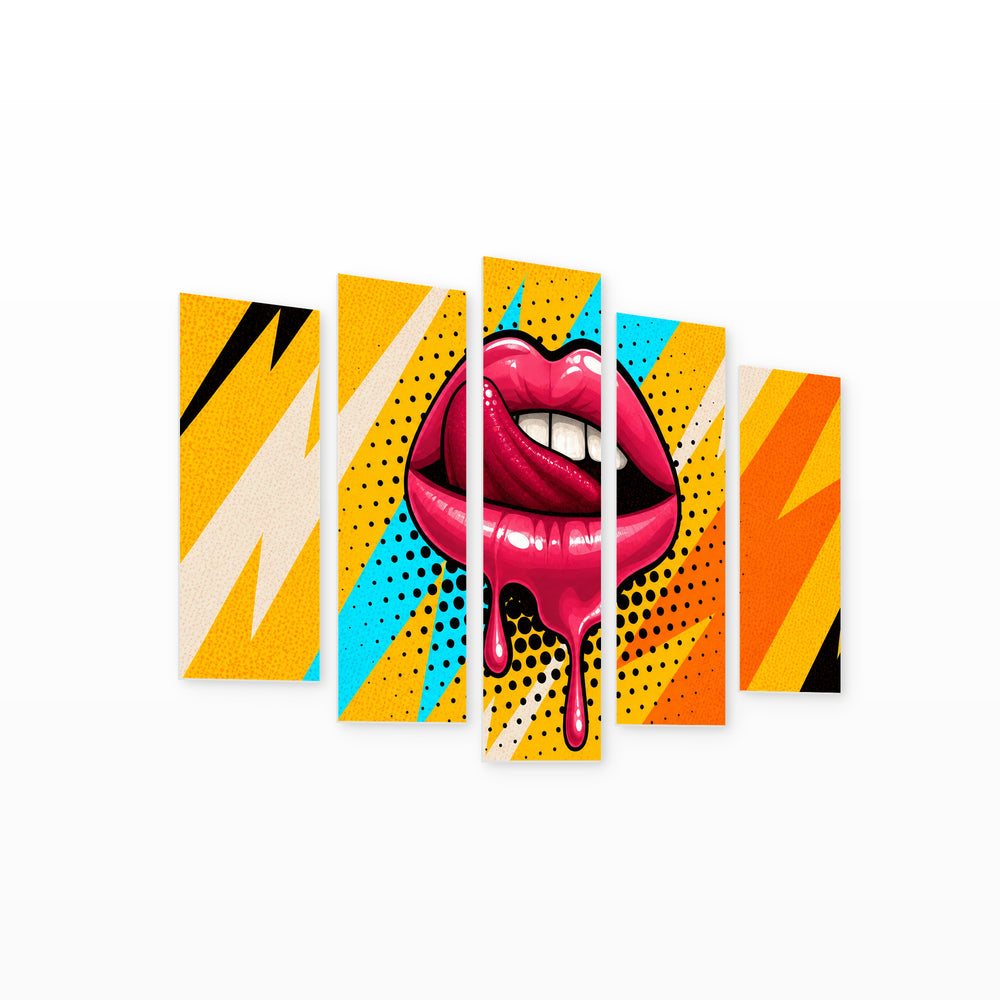 Fashion Pop Art Illustration in Vivid Color — five-panel wall art on white background in perspective | 5wallart 53986 M1