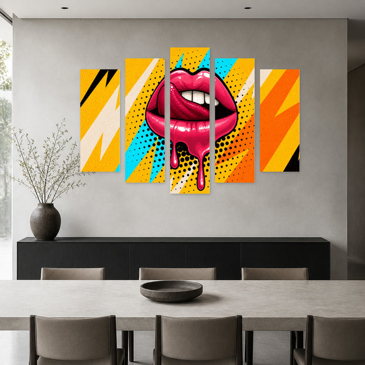 Fashion Pop Art Illustration in Vivid Color — five-panel wall art in frontal interior | 5wallart 53986 M3