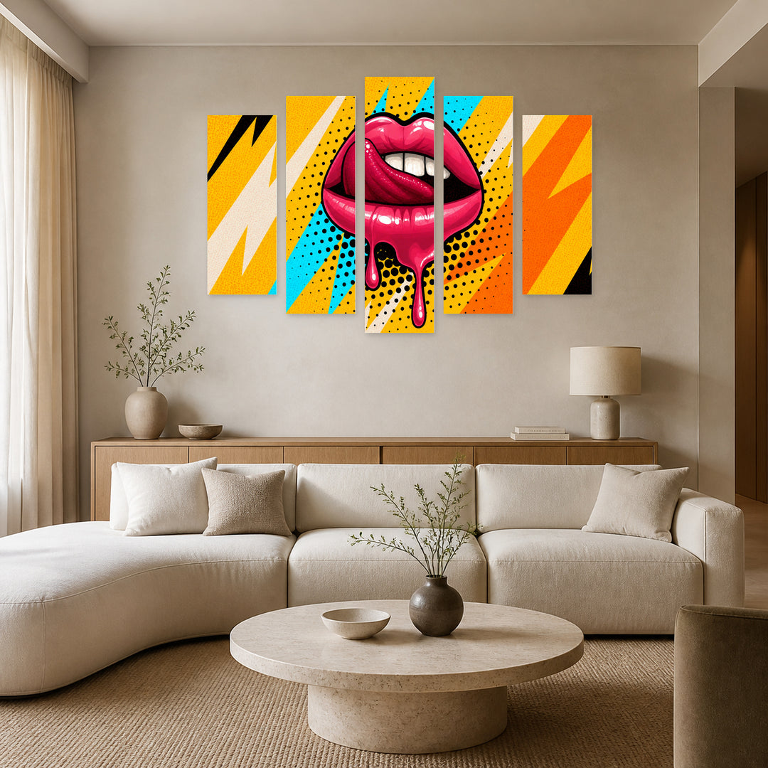 Fashion Pop Art Illustration in Vivid Color — five-panel wall art in alternate frontal interior | 5wallart 53986 M4