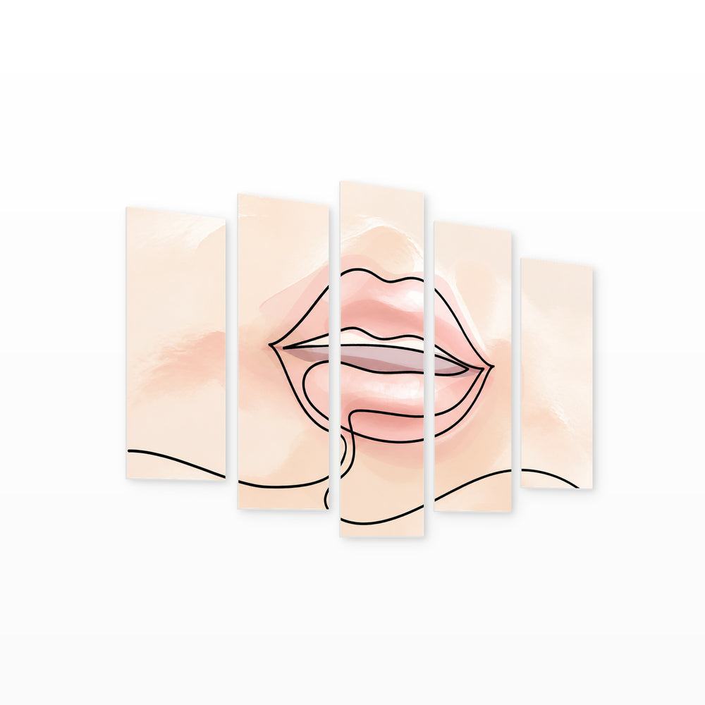 Pastel Lips with Dreamlike Atmosphere — five-panel wall art on white background in perspective | 5wallart 53988 M1