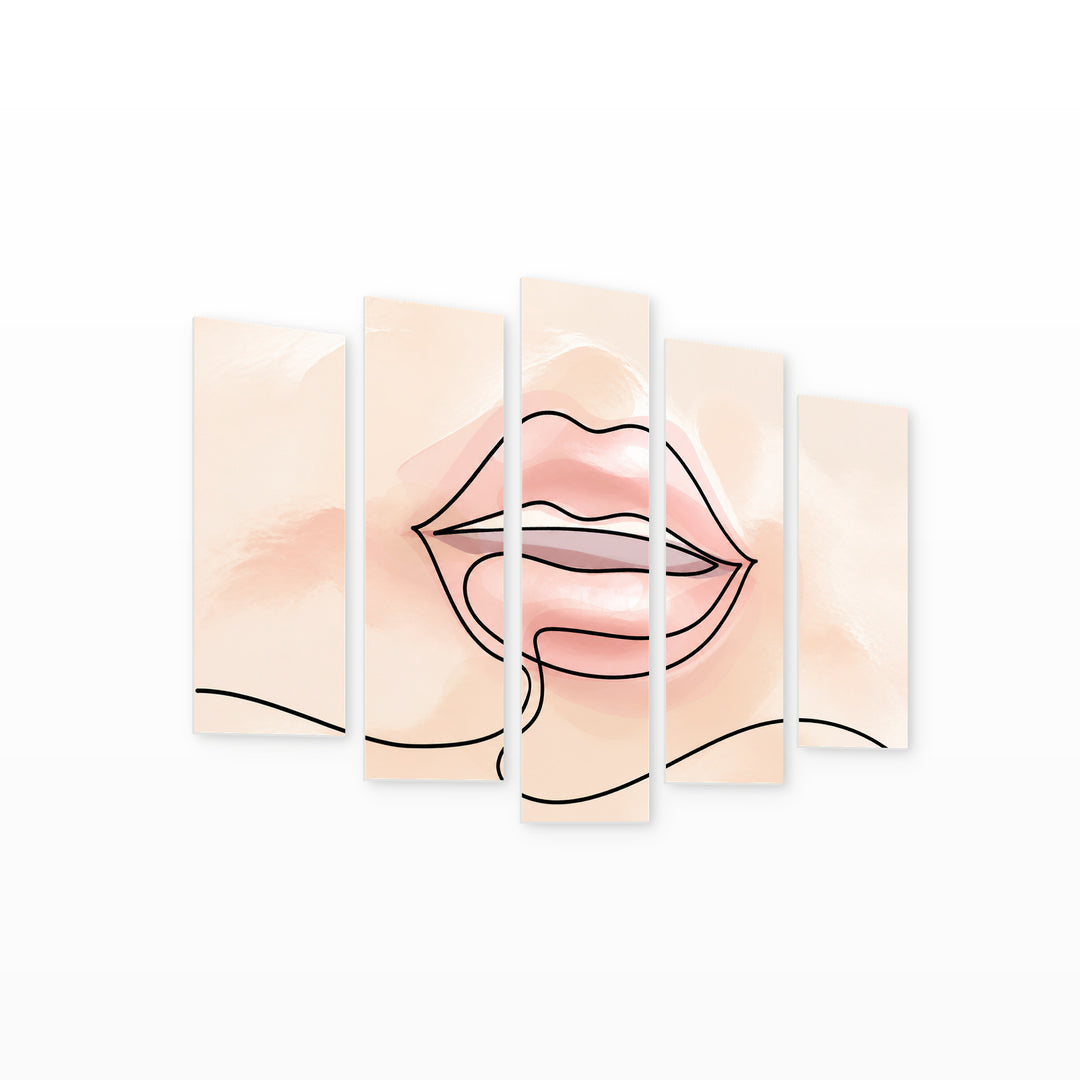 Pastel Lips with Dreamlike Atmosphere — five-panel wall art on white background in perspective | 5wallart 53988 M1
