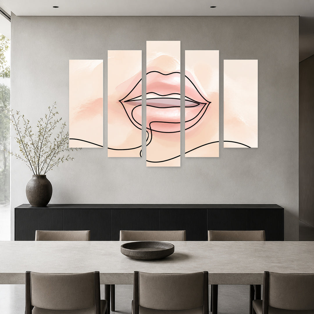 Pastel Lips with Dreamlike Atmosphere — five-panel wall art in frontal interior | 5wallart 53988 M3
