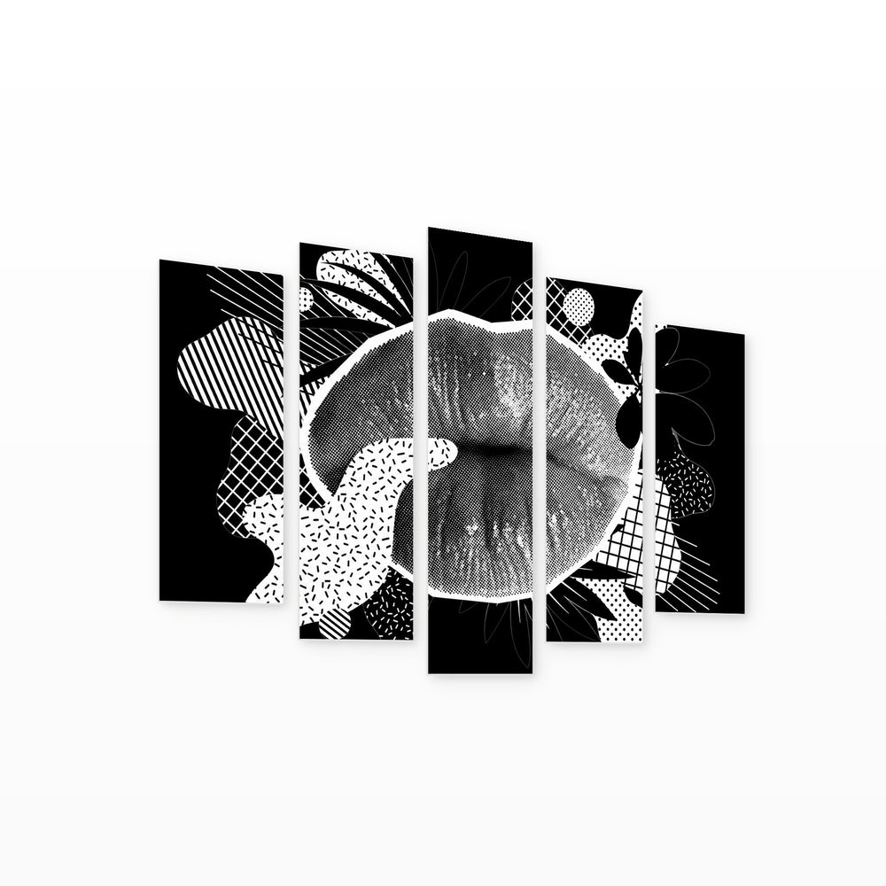 Lips Collage at Night — five-panel wall art on white background in perspective | 5wallart 53991 M1