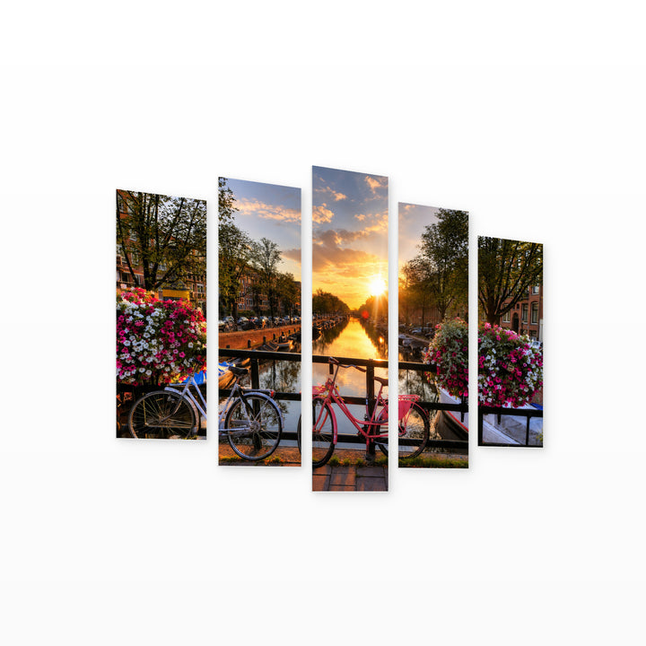 Love in Amsterdam with Dreamlike Atmosphere — five-panel wall art on white background in perspective | 5wallart 54001 M1