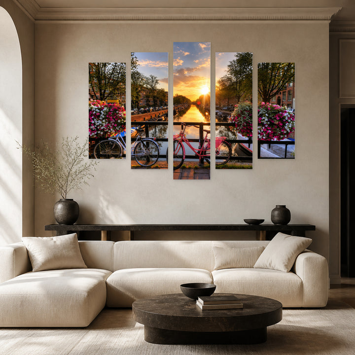 Love in Amsterdam with Dreamlike Atmosphere — five-panel wall art in frontal interior | 5wallart 54001 M3