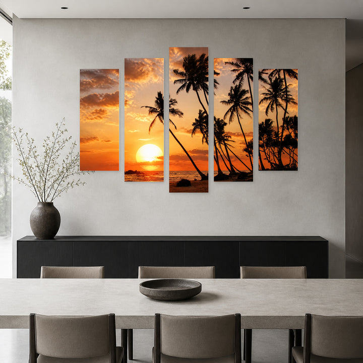 Golden Hawaiian Sunset — five-panel wall art in frontal interior | 5wallart 54010 M3