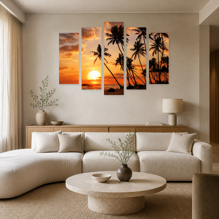 Golden Hawaiian Sunset — five-panel wall art in alternate frontal interior | 5wallart 54010 M4