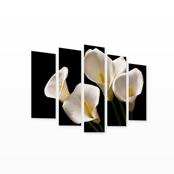 Calla Lily Bouquet in Vivid Color — five-panel wall art on white background in perspective | 5wallart 54016 M1