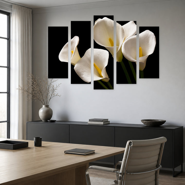 Calla Lily Bouquet in Vivid Color — five-panel wall art in frontal interior | 5wallart 54016 M3