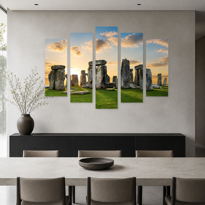 Stonehenge in Serene Light — five-panel wall art in frontal interior | 5wallart 54022 M3