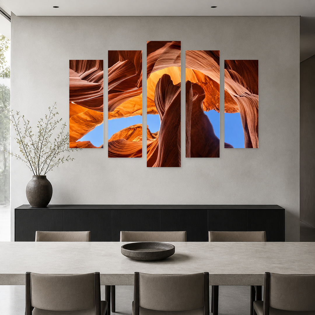 Antelope Canyon Landscape Study — five-panel wall art in frontal interior | 5wallart 54028 M3