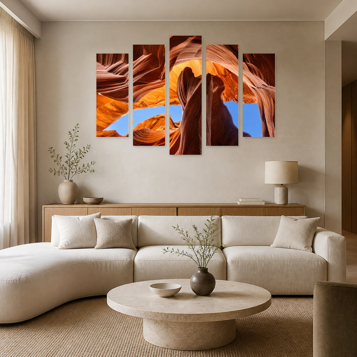 Antelope Canyon Landscape Study — five-panel wall art in alternate frontal interior | 5wallart 54028 M4