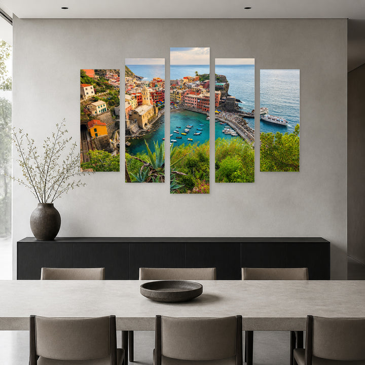 Vernazza in Serene Light — five-panel wall art in alternate frontal interior | 5wallart 54033 M4