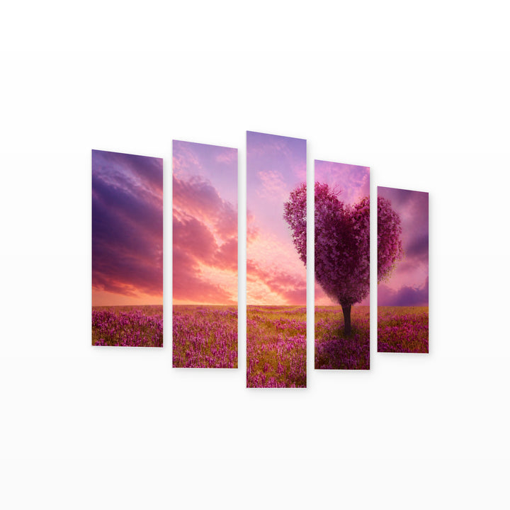Tree of Love with Dreamlike Atmosphere — five-panel wall art on white background in perspective | 5wallart 54037 M1