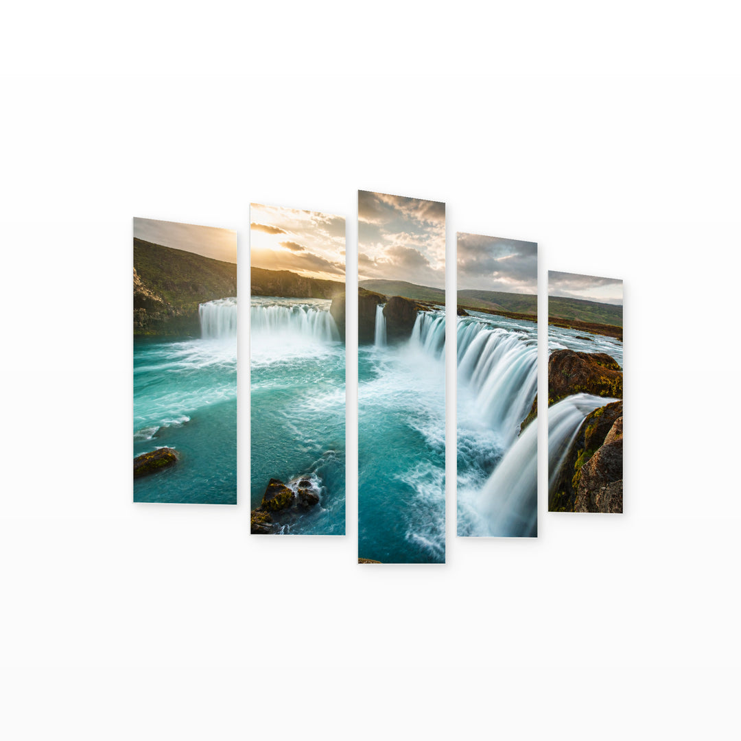 Gullfoss Waterfall, Iceland in Serene Light — five-panel wall art on white background in perspective | 5wallart 54043 M1