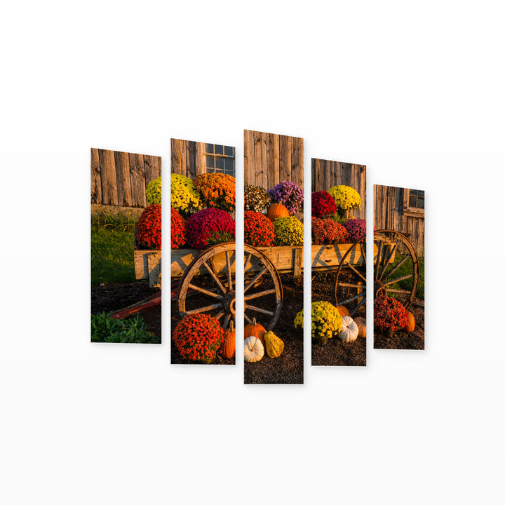 Old Cart with Colorful Flowers with Vintage Character — five-panel wall art on white background in perspective | 5wallart 54051 M1