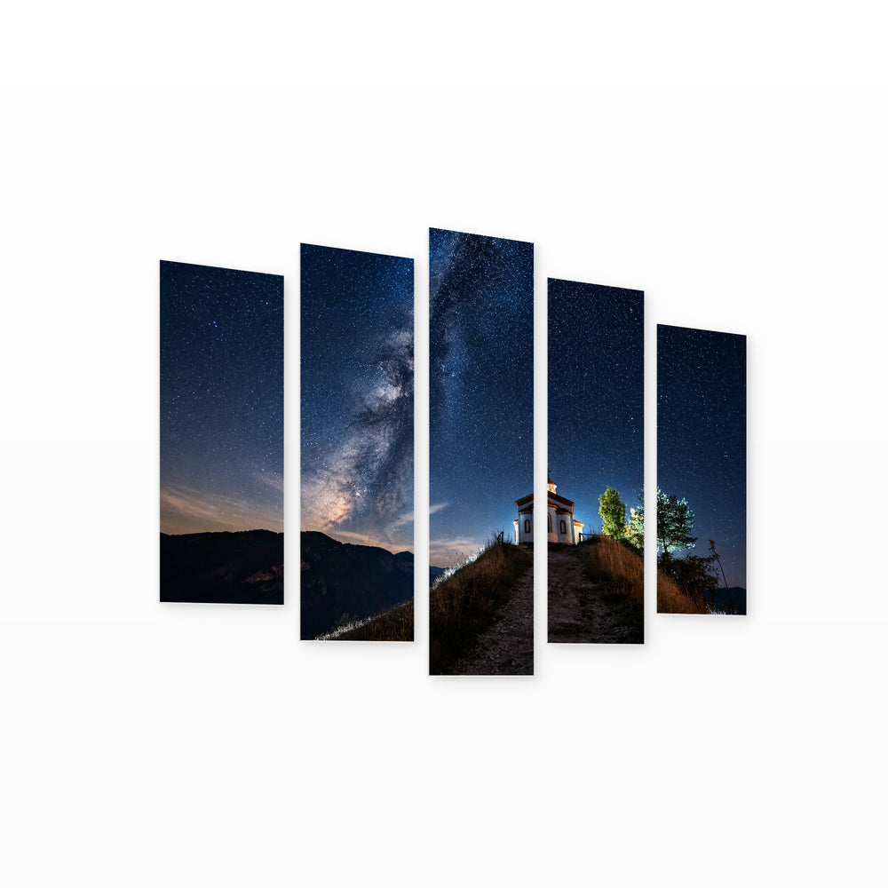 Night Sky over the Rhodope Mountains Landscape Study — five-panel wall art on white background in perspective | 5wallart 54057 M1