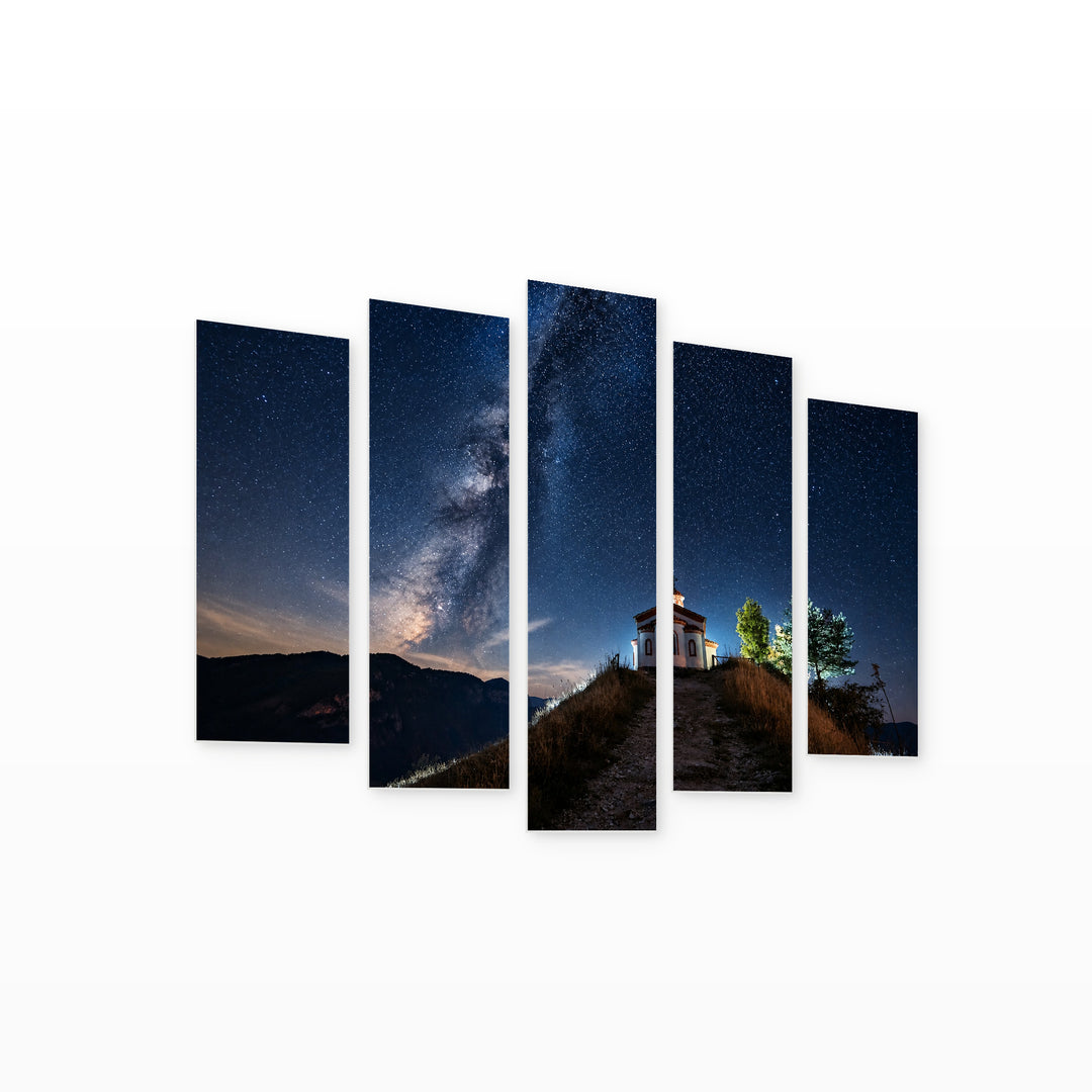 Night Sky over the Rhodope Mountains Landscape Study — five-panel wall art on white background in perspective | 5wallart 54057 M1