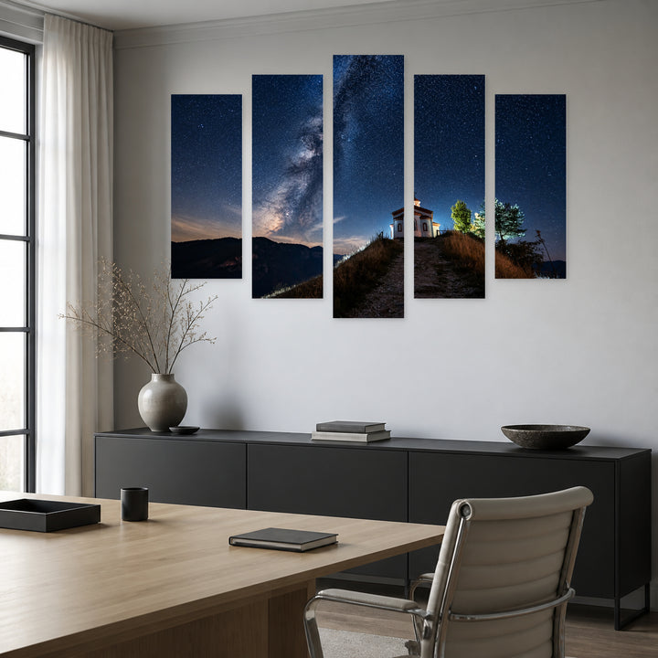 Night Sky over the Rhodope Mountains Landscape Study — five-panel wall art in alternate frontal interior | 5wallart 54057 M4
