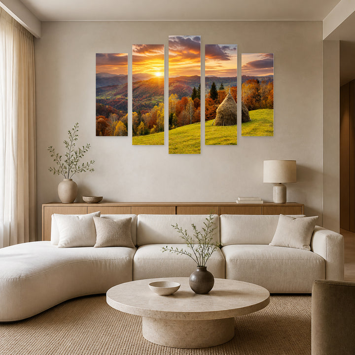 Autumn in the Mountains in Serene Light — five-panel wall art in frontal interior | 5wallart 54077 M3
