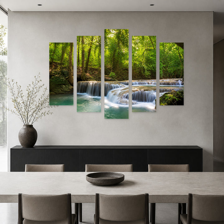 River in the Forest in Serene Light — five-panel wall art in frontal interior | 5wallart 54082 M3