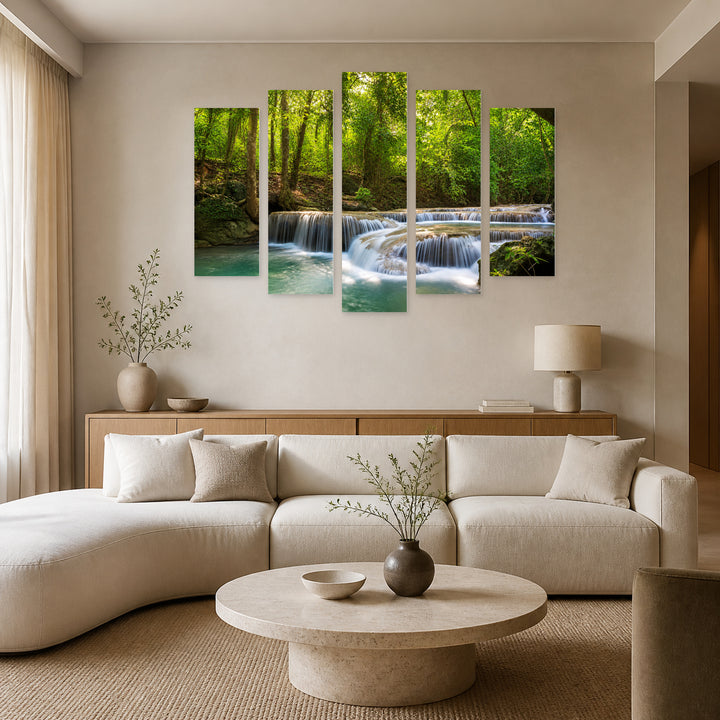 River in the Forest in Serene Light — five-panel wall art in alternate frontal interior | 5wallart 54082 M4