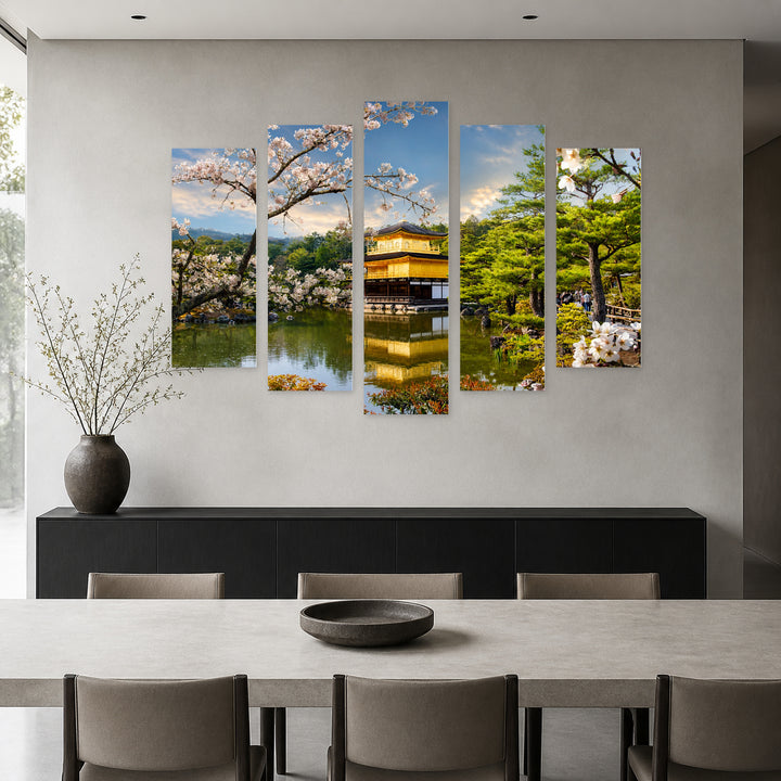 Golden Temple in Serene Light — five-panel wall art in frontal interior | 5wallart 54088 M3