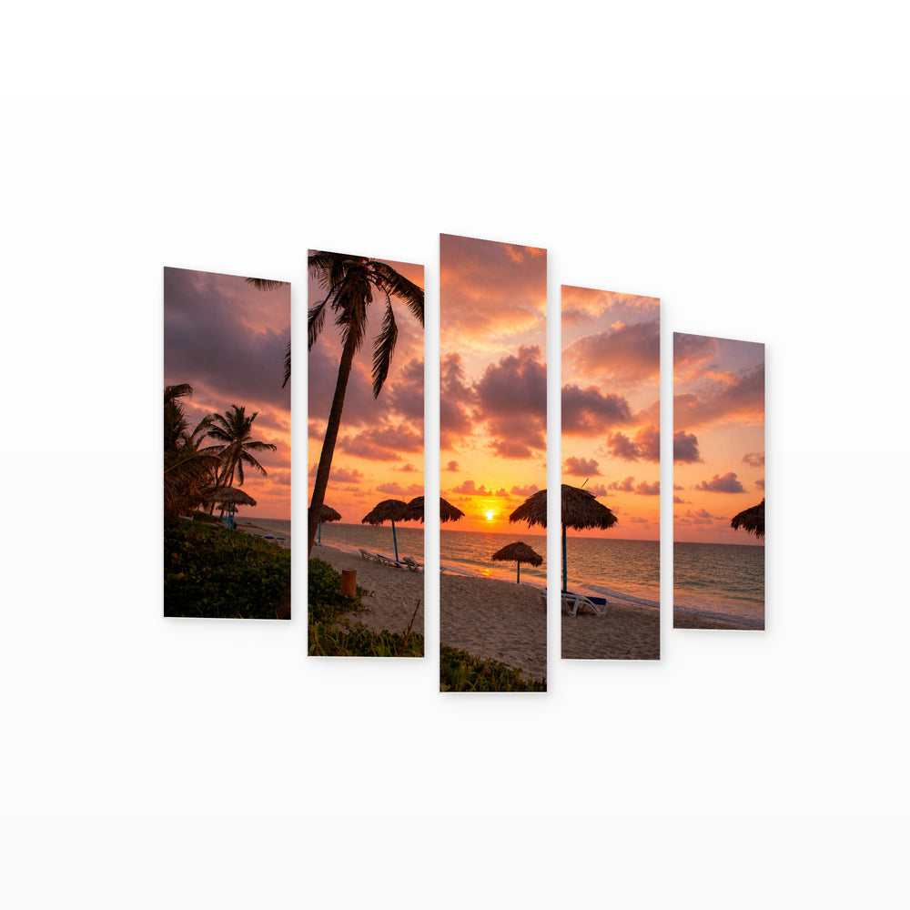 Sunset Beach, Cuba with Dreamlike Atmosphere — five-panel wall art on white background in perspective | 5wallart 54089 M1