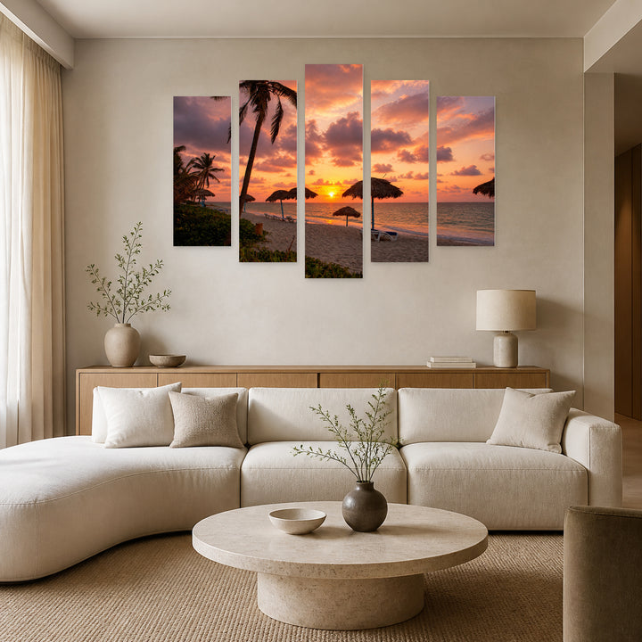 Sunset Beach, Cuba with Dreamlike Atmosphere — five-panel wall art in frontal interior | 5wallart 54089 M3