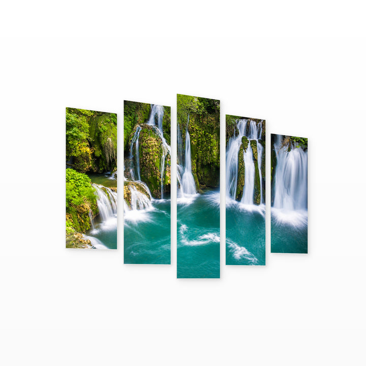Waterfalls in Bosnia and Herzegovina in Serene Light — five-panel wall art on white background in perspective | 5wallart 54122 M1