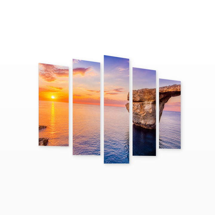 Azure Window in Malta with Dreamlike Atmosphere — five-panel wall art on white background in perspective | 5wallart 54134 M1