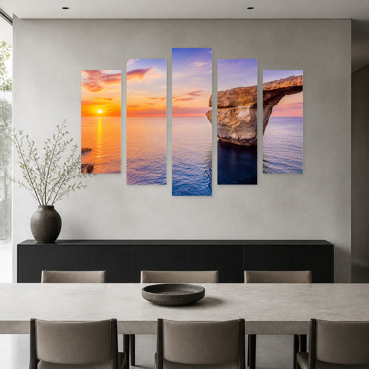 Azure Window in Malta with Dreamlike Atmosphere — five-panel wall art in frontal interior | 5wallart 54134 M3